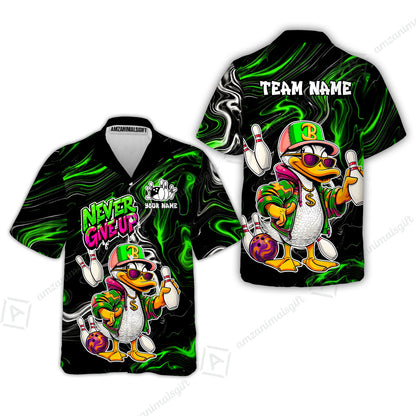 Custom Bowling Jersey Polo Shirt, Duck Never Give Up, Custom Bowling Jersey Team Shirt For Players With Name & Team Name