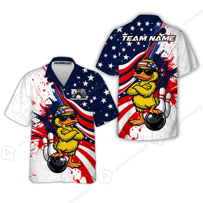 Custom Bowling Jersey Polo Shirt, Patriotic Cool Duckling Mascot, Custom Bowling Jersey Team Shirt For Players With Name and Team Name