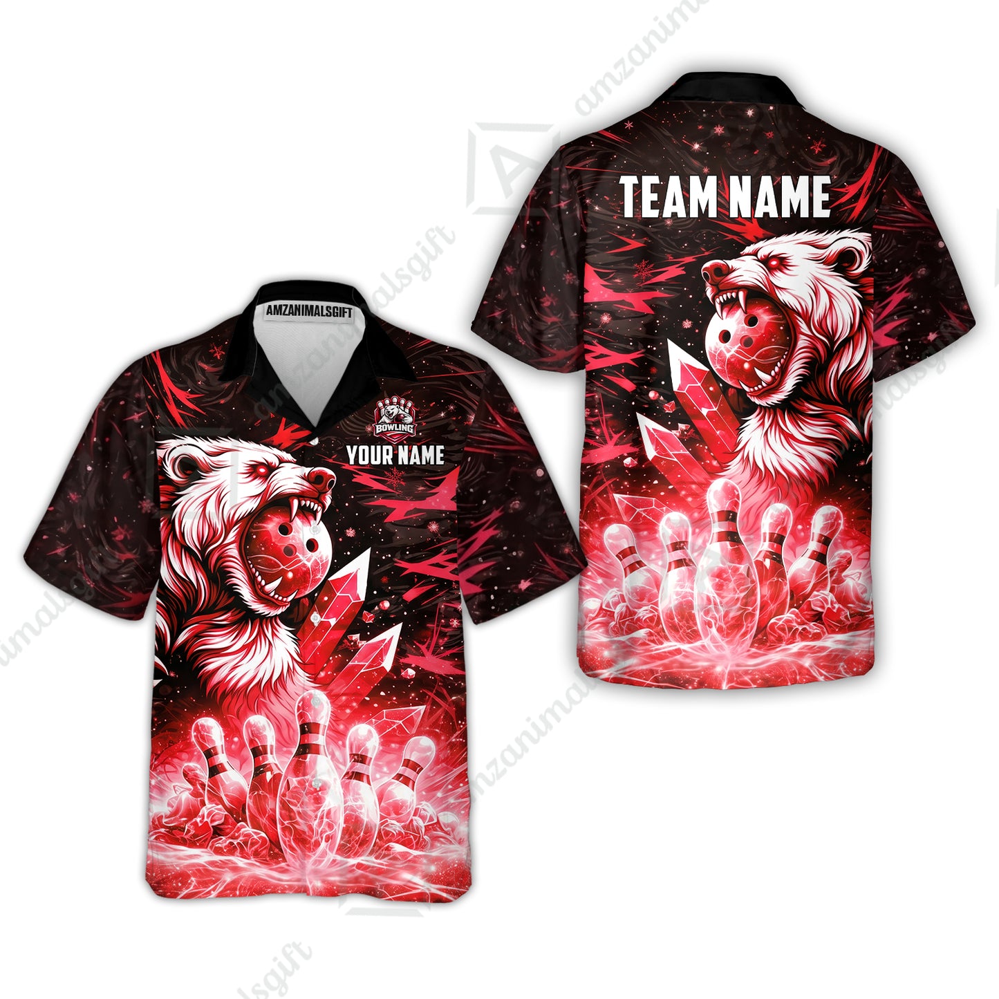 Custom Bowling Jersey Polo Shirt, Arctic Bear & Crystal Galaxy, Custom Bowling Jersey Team Shirt For Players With Name & Team Name