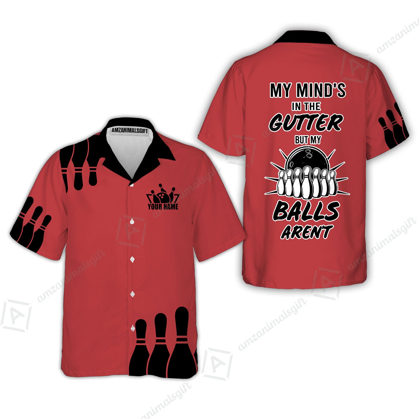 Customized Bowling Shirt, My Mind In The Gutter But My Bowling Balls Aren't, Personalized Polo Shirt For Players With Name & Team Name