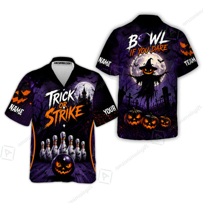 Customized Bowling Shirt, Bowl If You Dare Trick Or Strike, Personalized Polo Shirt For Players With Name & Team Name