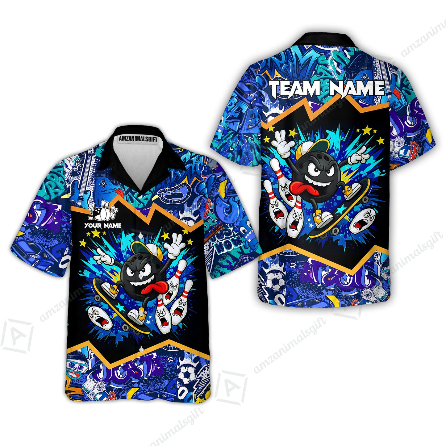 Customized Bowling Unisex Polo Shirt, Skater Bowling Ball Attack, Bowling Uniform, Personalized Name And Team Name