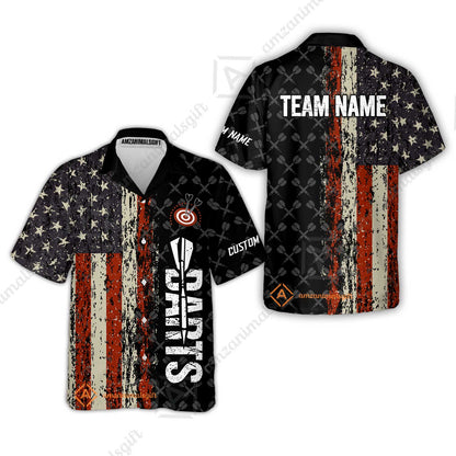Customized American Flag Darts Polo Shirt, Darts Grunge Style Team Jersey Polo Shirt, Perfect Outfit for Darts Players
