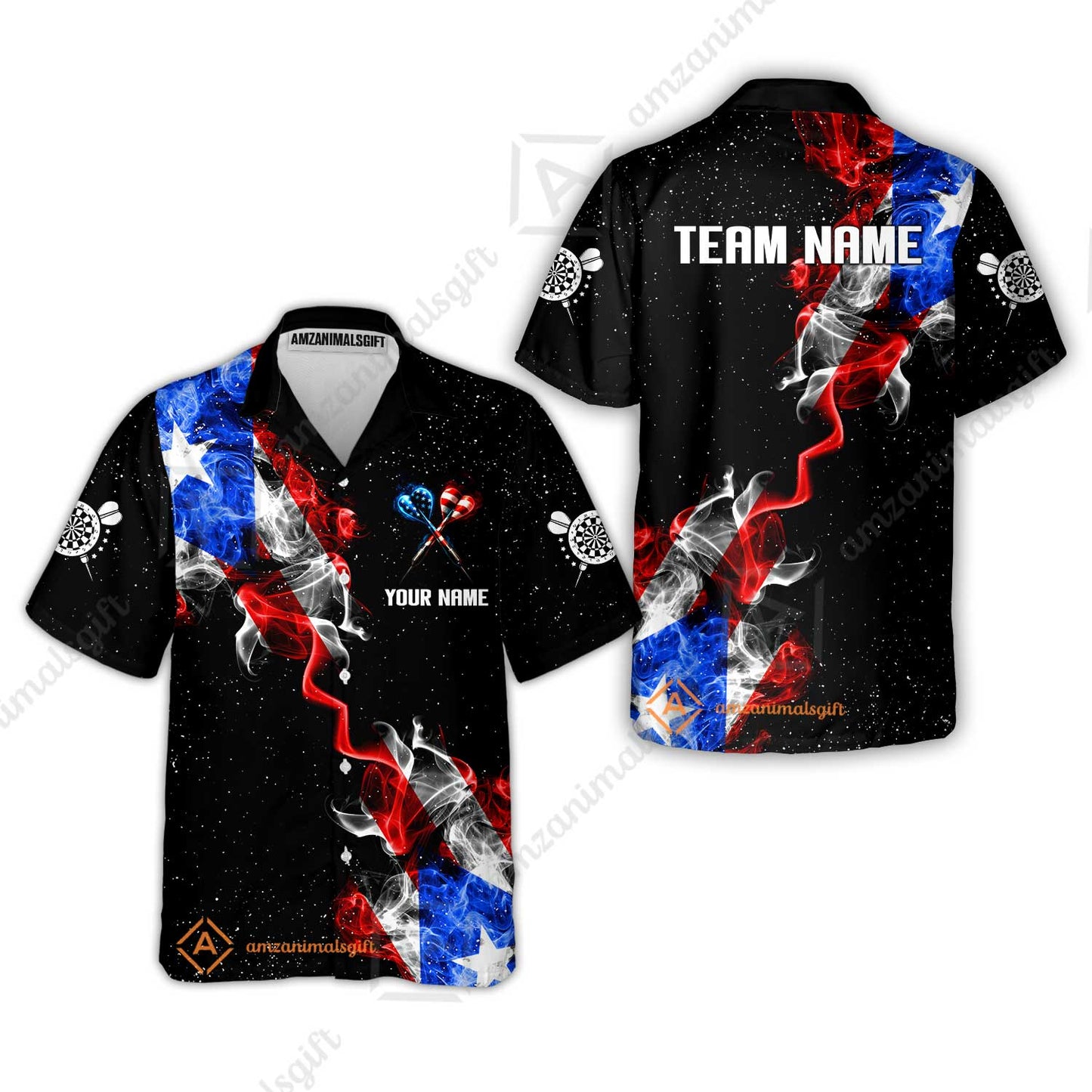 Customized American Flag Darts Stand Collar Quater-Zip, Darts Smoke USA Flag Team Style Jersey Polo Shirt, Outfit for Darts Players