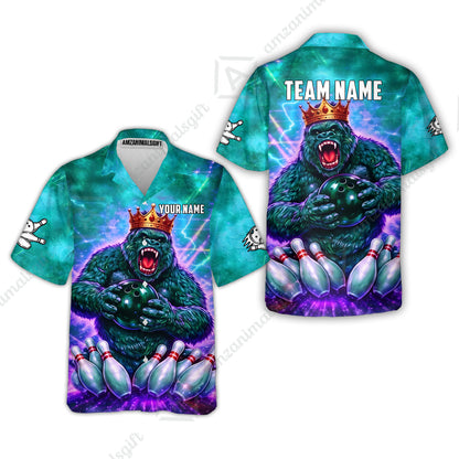 Custom Bowling Jersey Polo Shirt, King Gorilla Holding Bowling Ball, Custom Bowling Jersey Team Shirt For Players With Name & Team Name