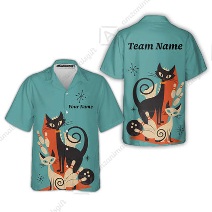 Custom Bowling Jersey Polo Shirt, Retro Cats, Custom Bowling Jersey Team Shirt For Players With Name & Team Name