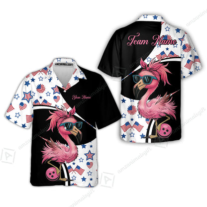 Custom Flamingo America Flag Bowling Jersey Polo Shirt, Custom Flamingo America Flag Bowling Jersey Team Shirt For Players With Name & Team Name