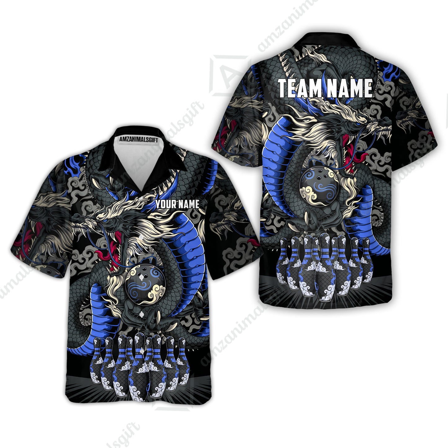 Custom Bowling Jersey Polo Shirt, Oriental Jade Dragon & Classic Clouds, Custom Bowling Jersey Team Shirt For Players With Name & Team Name