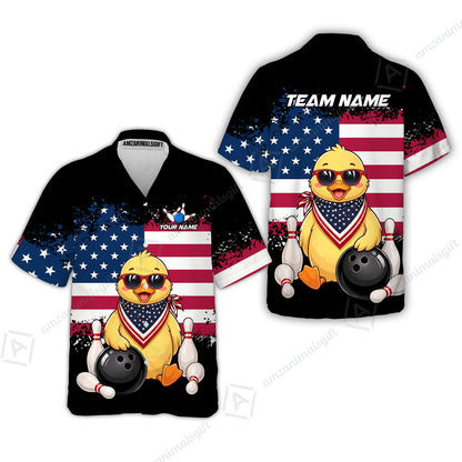 Custom Bowling Jersey Polo Shirt, Animal With Glasses And Bandana America Flag, Personalize Name & Team Name