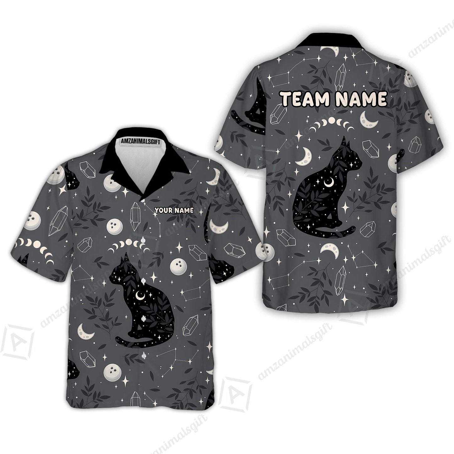 Custom Bowling Jersey Polo Shirt, Black Cat Moon Bowling Grass, Personalized Name And Team Name