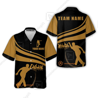 Bowling Custom Name Hawaiian Shirt - Black and Gold Men Bowlers Personalized Hawaiian Shirt