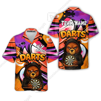 Customized Darts Team Uniform Shirt, Custom Darts Team Collar Quarter-Zip, Personalized Bear Darts Shirt with Name & Team Name