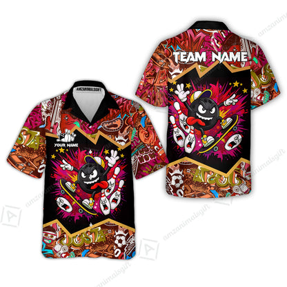 Customized Bowling Unisex Polo Shirt, Skater Bowling Ball Attack, Bowling Uniform, Personalized Name And Team Name