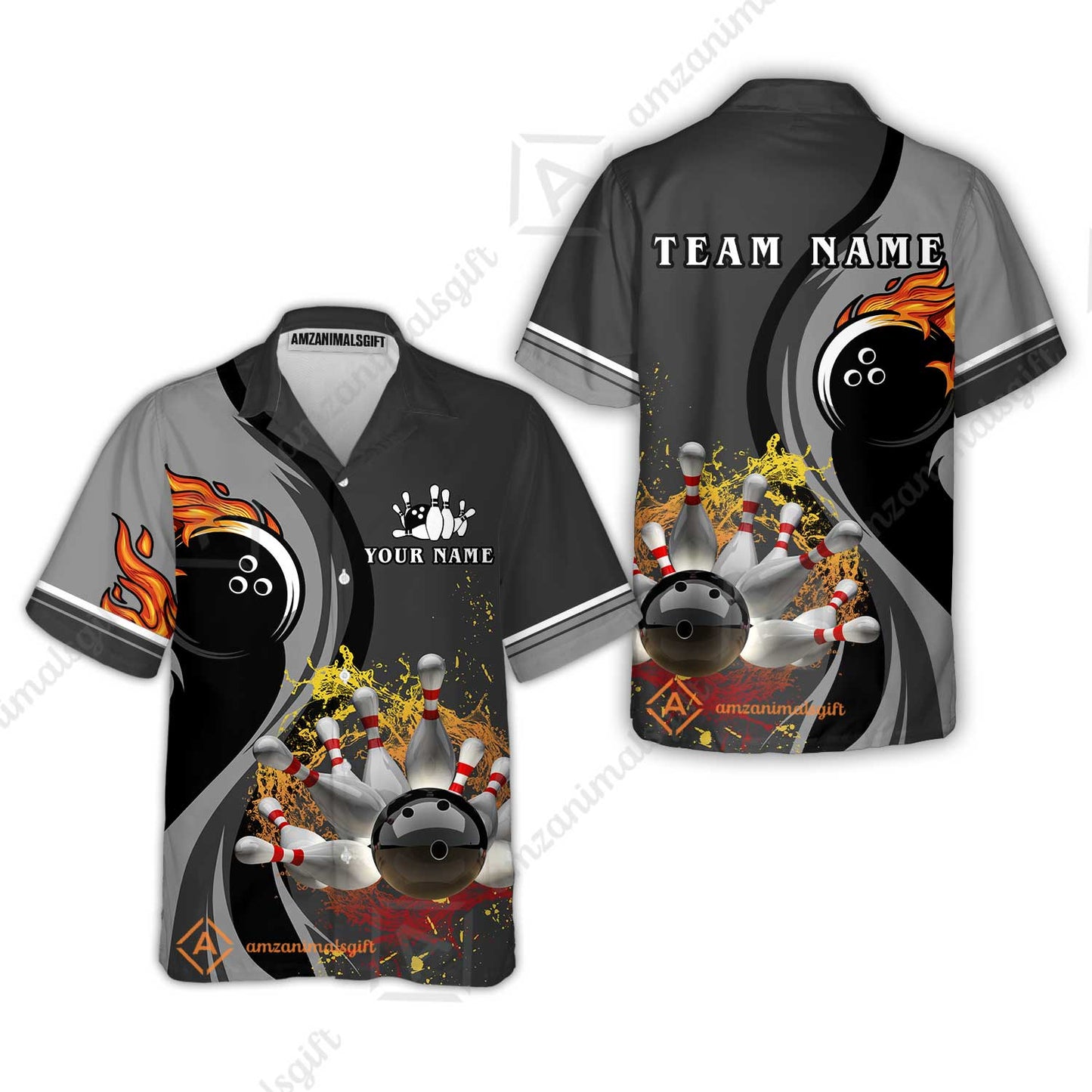 Customized Bowling Unisex Polo Shirt, Bowling And Pins Water Flow Multicolor Option Customized Name And Team Name For Bowling Team Polo Jerseys Shirts