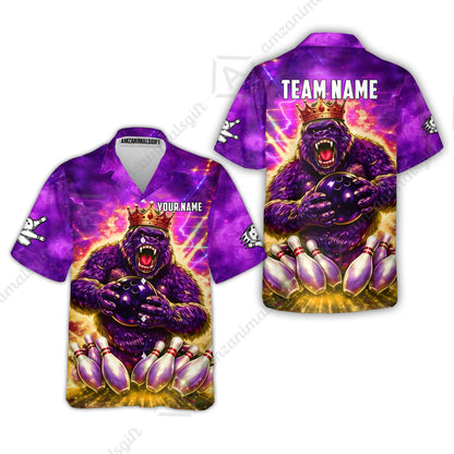 Custom Bowling Jersey Polo Shirt, King Gorilla Holding Bowling Ball, Custom Bowling Jersey Team Shirt For Players With Name & Team Name