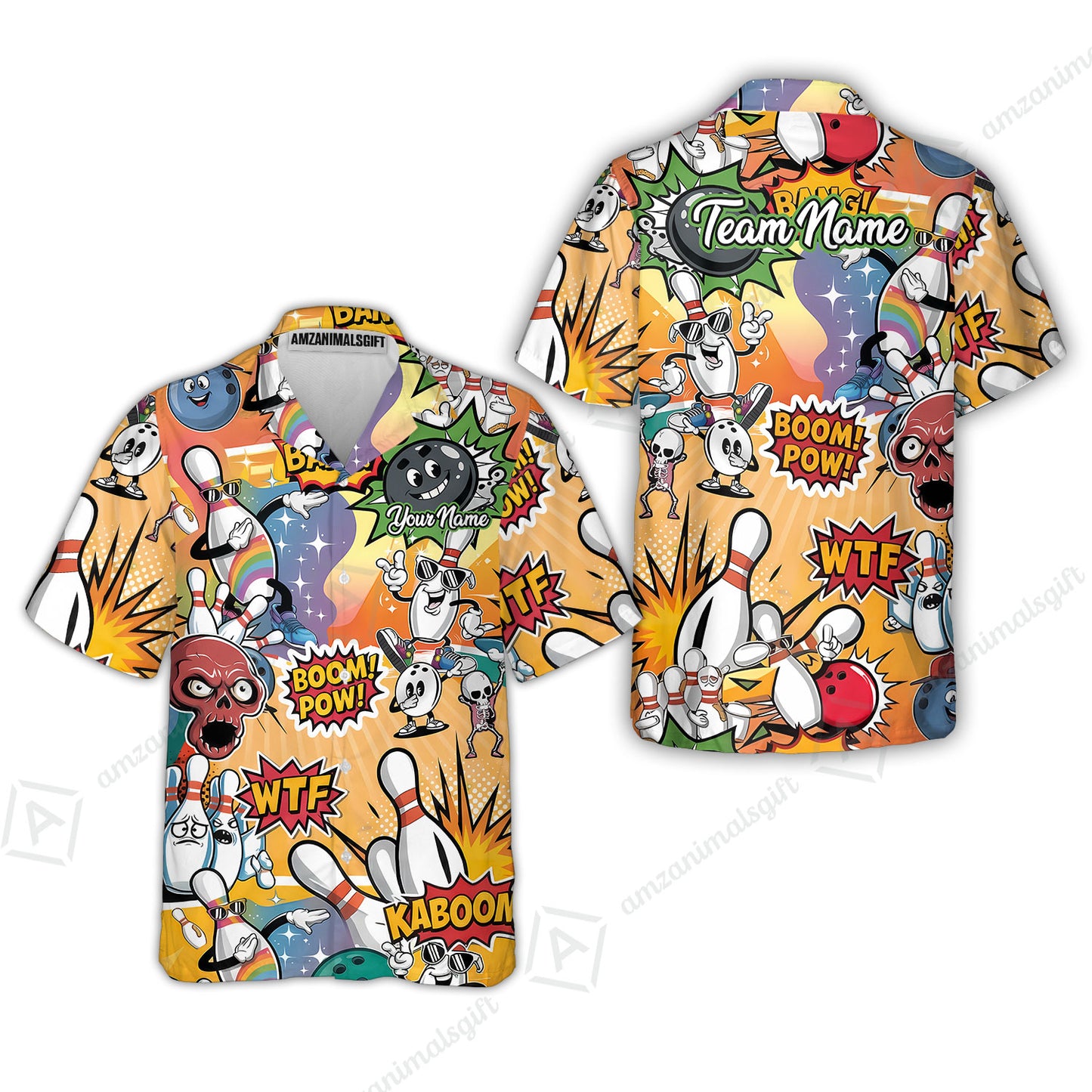 Custom Bowling Jersey Polo Shirt, Pop Art Bowling Blast Custom Bowling Jersey Team Shirt For Players With Name & Team Name
