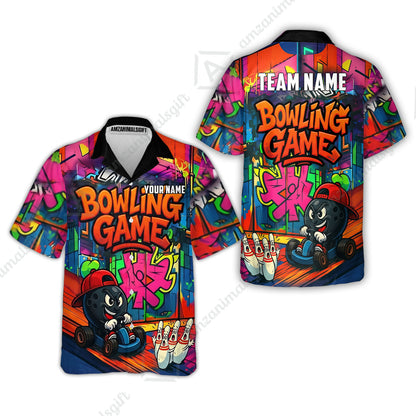 Custom Bowling Jersey Polo Shirt, Street Graffiti Go Kart Ball, Custom Bowling Jersey Team Shirt For Players With Name and Team Name