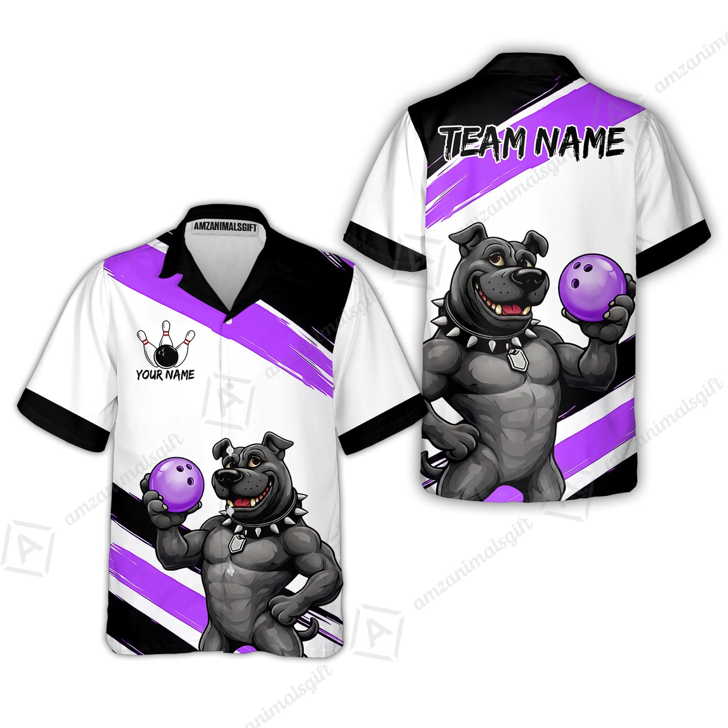 Custom Bowling Jersey Polo Shirt, Pitbull Hold Bowling Ball, Custom Bowling Jersey Team Shirt For Players With Name & Team Name