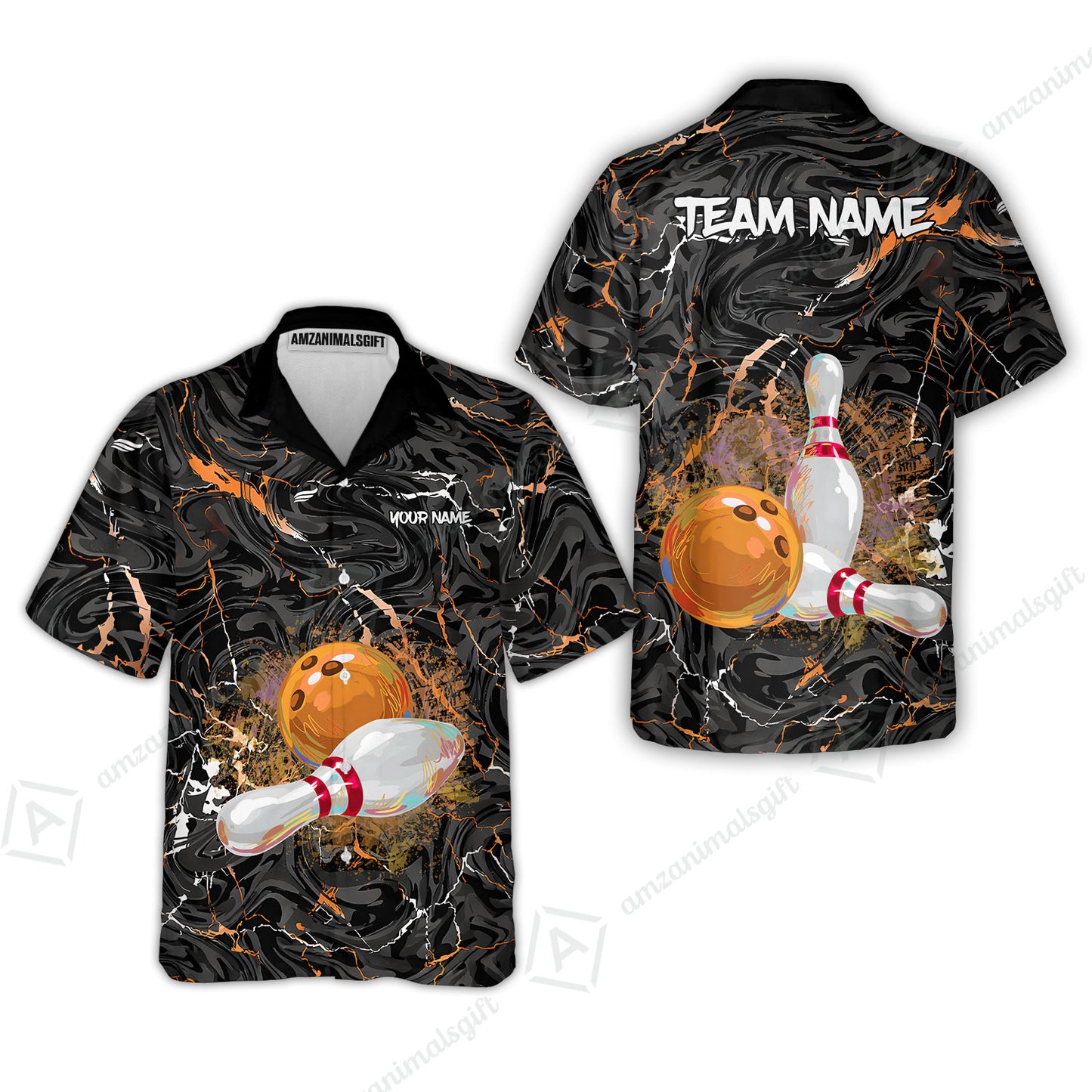 Customized Bowling Unisex Polo Shirt, Swirling Marbled Pattern Vibrant Veins, Bowling Uniforms, Personalized Name And Team Name