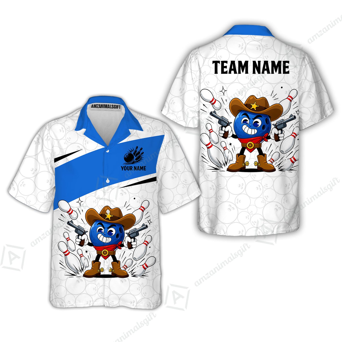Custom Bowling Jersey Polo Shirt, Retro Cartoon Cowboy Ball, Custom Bowling Jersey Team Shirt For Players With Name and Team Name
