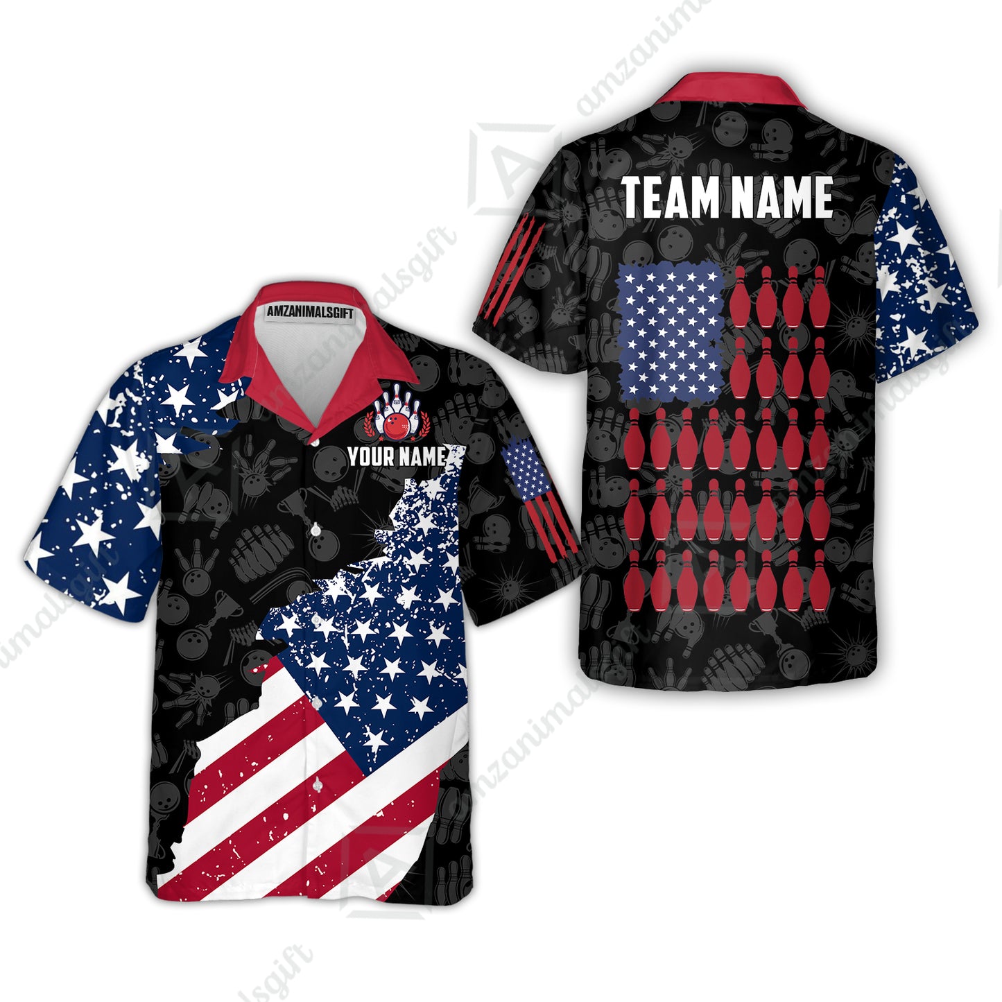 Custom Bowling Jersey Polo Shirt, Americana Patriotic Distressed Flag, Custom Bowling Jersey Team Shirt For Players With Name and Team Name