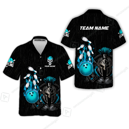 Custom Bowling Jersey Polo Shirt, Fire Bowling Knight Rain Skull Logo, Personalize Name & Team Name
