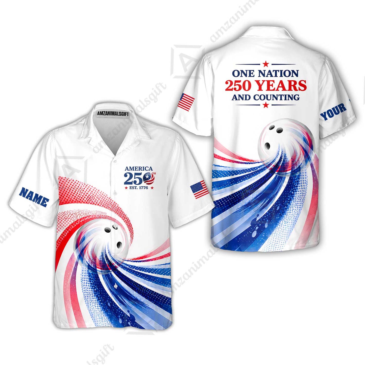 Custom Bowling Jersey Polo Shirt, One Nation 250 Years And Counting, Personalize Name and Team Name