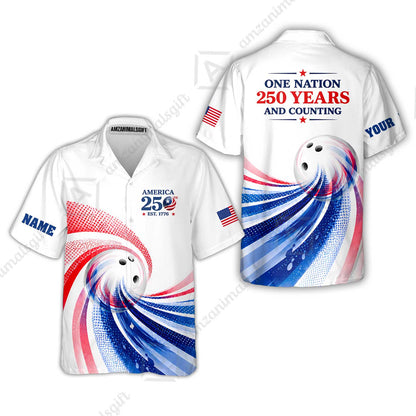 Custom Bowling Jersey Polo Shirt, One Nation 250 Years And Counting, Personalize Name and Team Name