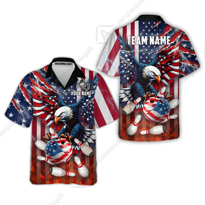 Customized Patriotic American Flag Eagle Bowling Jersey, Custom Name And Team Name For Bowlers