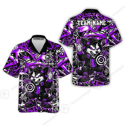 Customized Darts Team Uniform Shirt, Cool Cartoon Wolf With Dartboard, Personalized Name And Team Name