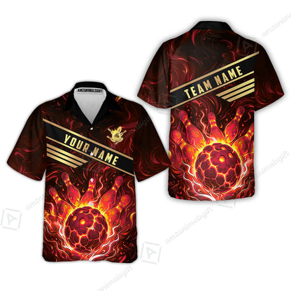 Custom Bowling Polo Shirt, Glowing Bowling Ball and Pins Custom Bowling Polo Team Shirt For Players With Name & Team Name