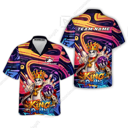 Custom Bowling Jersey Polo Shirt, Psychedelic Graffiti King Pins Mascot, Custom Bowling Jersey Team Shirt For Players With Name and Team Name