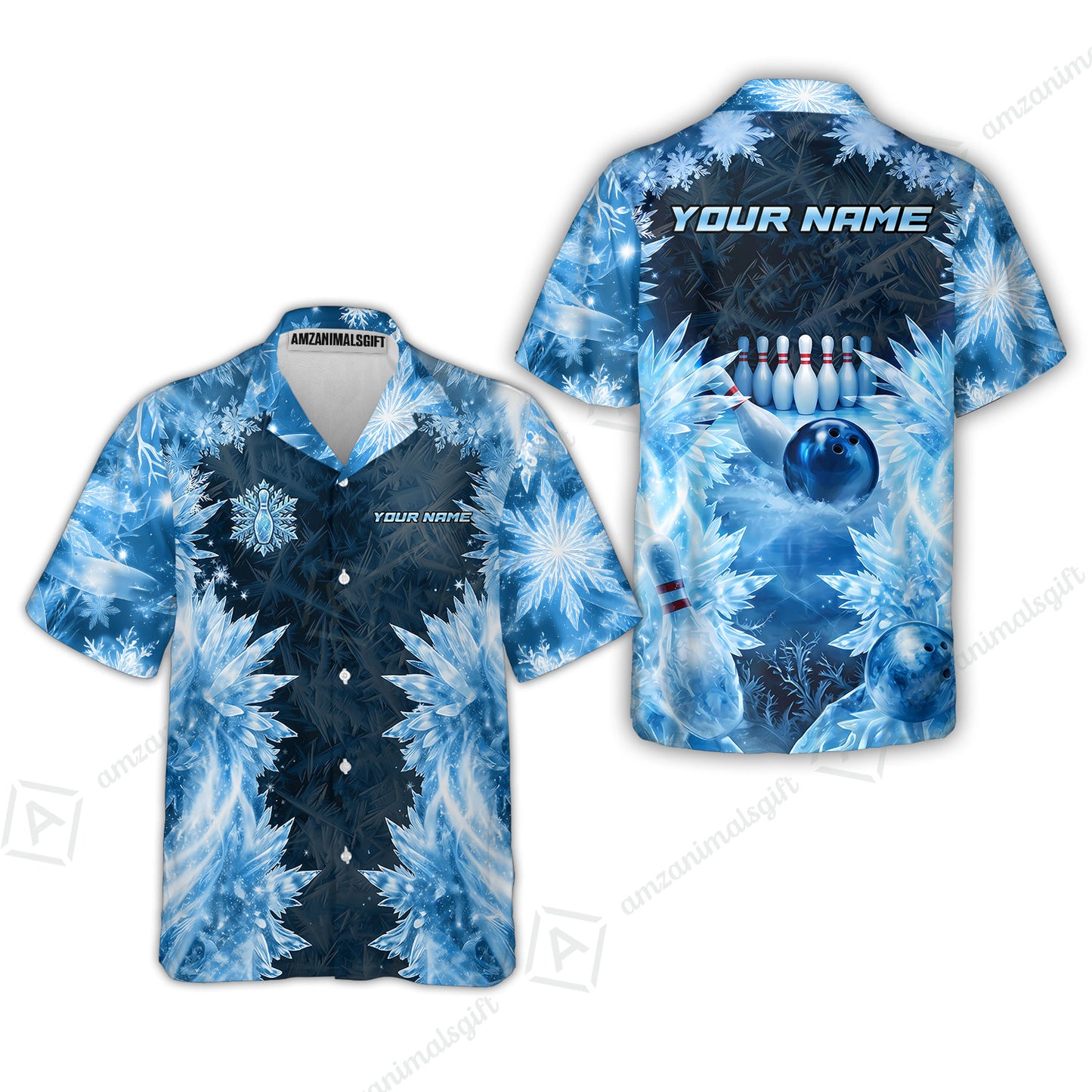 Custom Bowling Jersey Polo Shirt, Frozen Ice Crystal Strike, Custom Bowling Jersey Team Shirt For Players With Name and Team Name