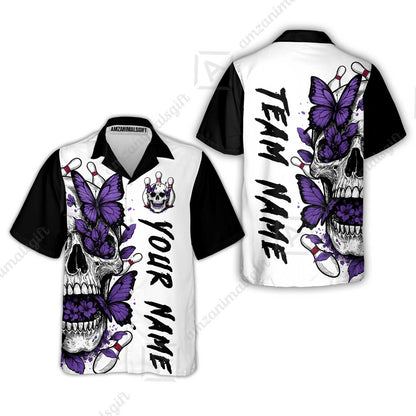 Custom Bowling Jersey Polo Shirt, Skull With Butterfly, Custom Bowling Jersey Team Shirt For Players With Name and Team Name