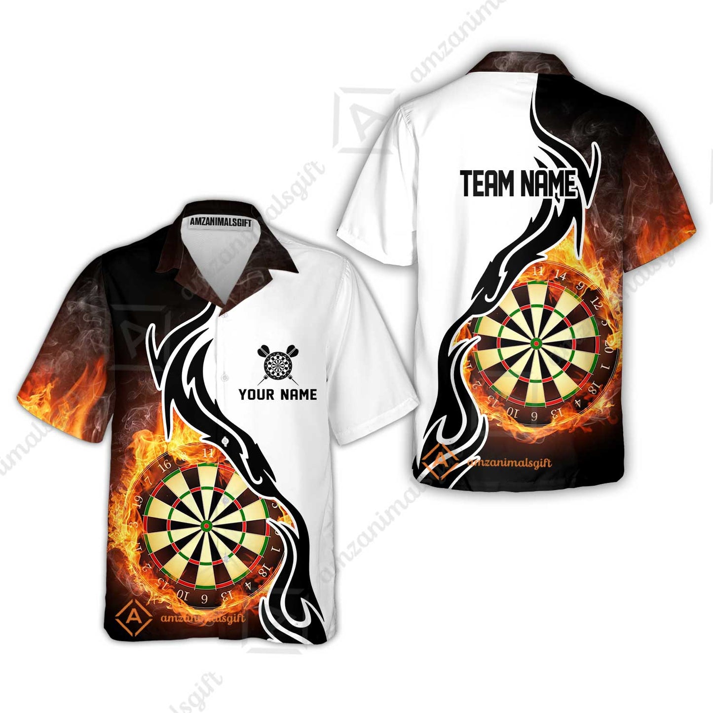 Custom  Fire Pattern Darts Team Jersey Unisex Polo Shirts, Custom flame Pattern Darts Team Jerseys Uniform