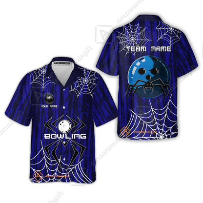 Custom Spider Blue Camo Bowling Team Jersey Polo Shirts, Halloween Bowling Team Uniforms Jerseys, Personalized Name And Team Name
