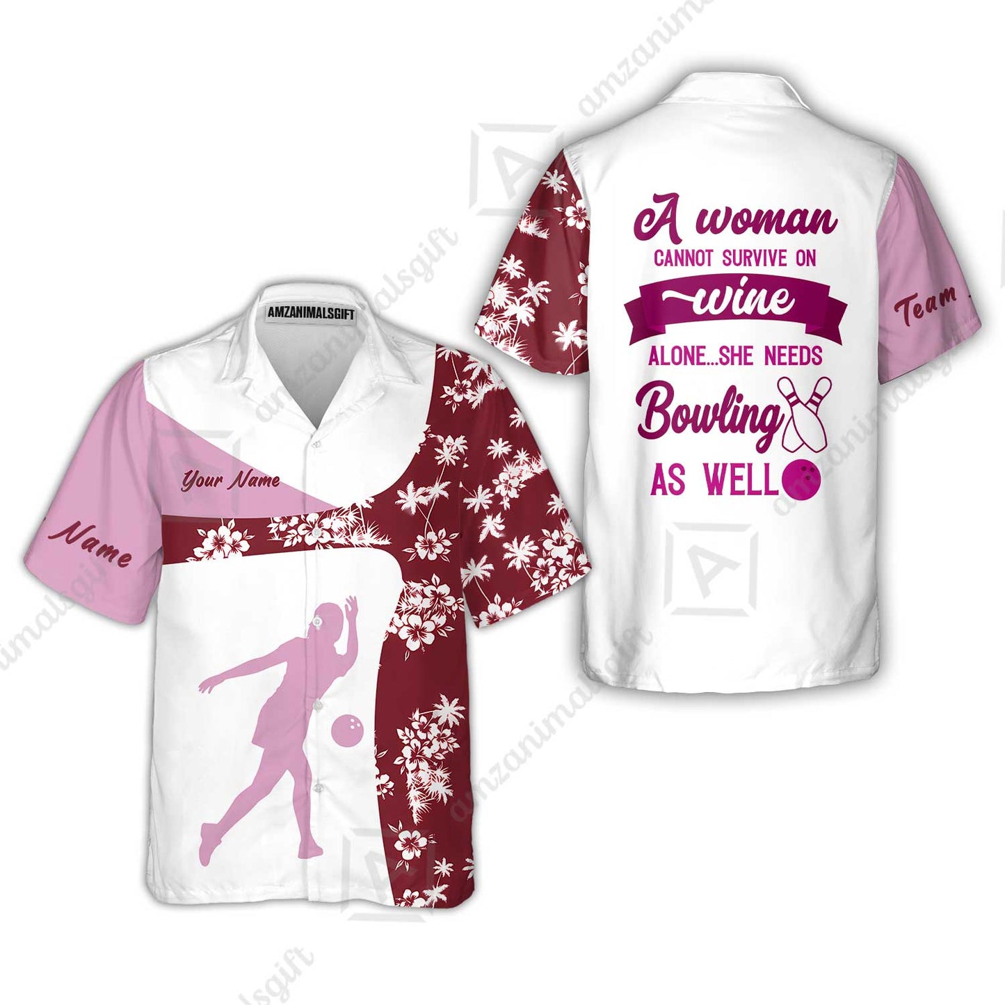 Custom Bowling Jersey Polo Shirt, A Women Cannot Survive On Wine Alone She Needs Bowling As Well, Personalize Name and Team Name
