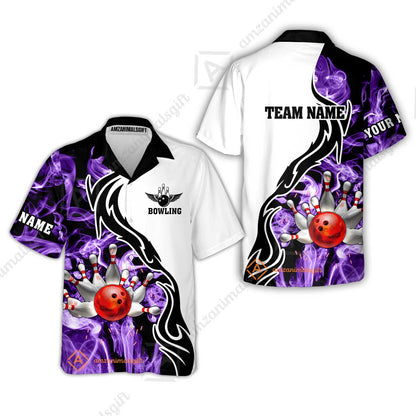 Customized Bowling Unisex Polo Shirt, Bowling And Pins Purple Smoke Pattern Customized Name And Team Polo Jerseys Shirts