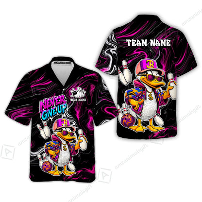 Custom Bowling Jersey Polo Shirt, Duck Never Give Up, Custom Bowling Jersey Team Shirt For Players With Name & Team Name