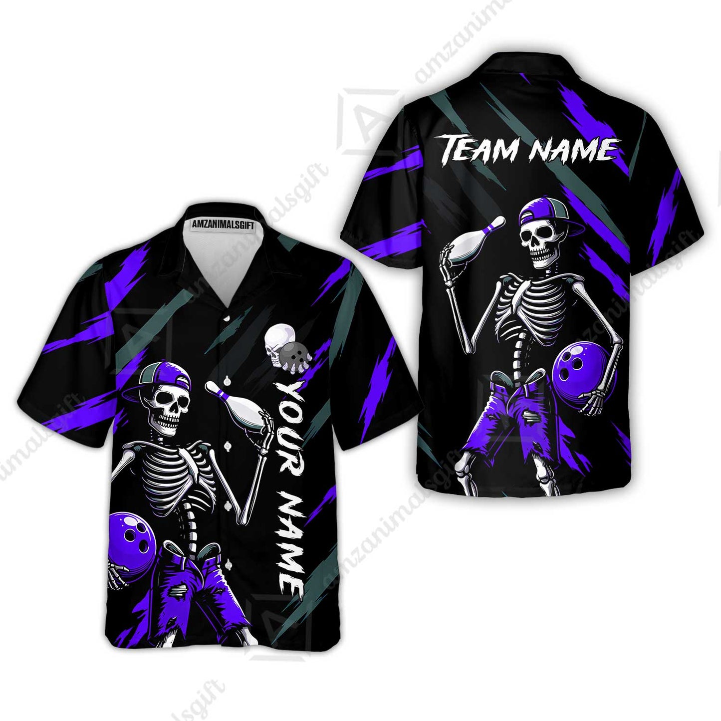 Customized Bowling Shirt, Bad Boy Skeleton Bowler, Personalized Polo Shirt For Players With Name & Team Name