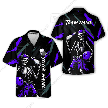 Customized Bowling Shirt, Bad Boy Skeleton Bowler, Personalized Polo Shirt For Players With Name & Team Name