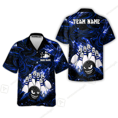 Customized Bowling Unisex Polo Shirt, Bowling Angry Ball VS Screaming Pins, Personalized Name And Team Name