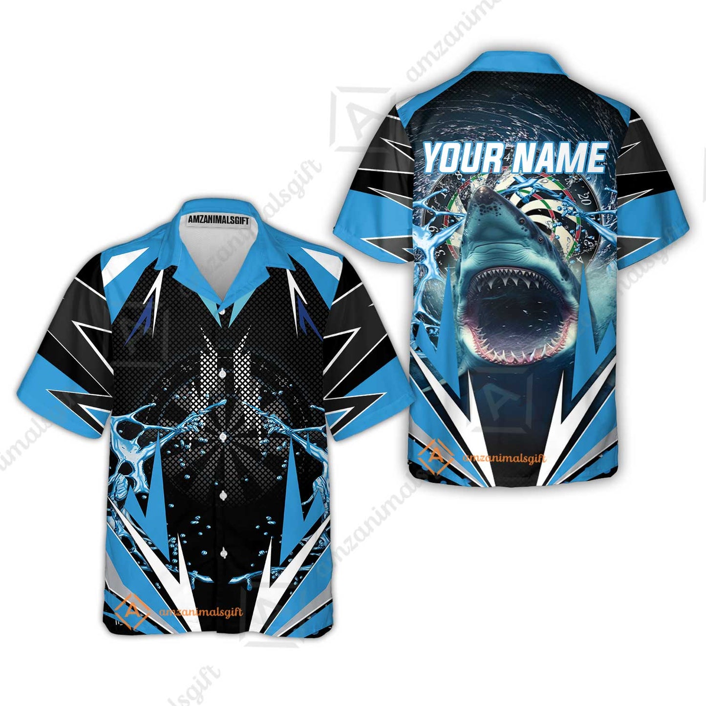 Shark And Darts Custom Name Hawaiian Shirt, Whirlpool Bullseye Dartboard Personalized Hawaiian Shirt- Gift For Darts Lovers, Friends, Team