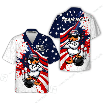 Custom Bowling Jersey Polo Shirt, Patriotic Cool Duckling Mascot, Custom Bowling Jersey Team Shirt For Players With Name and Team Name