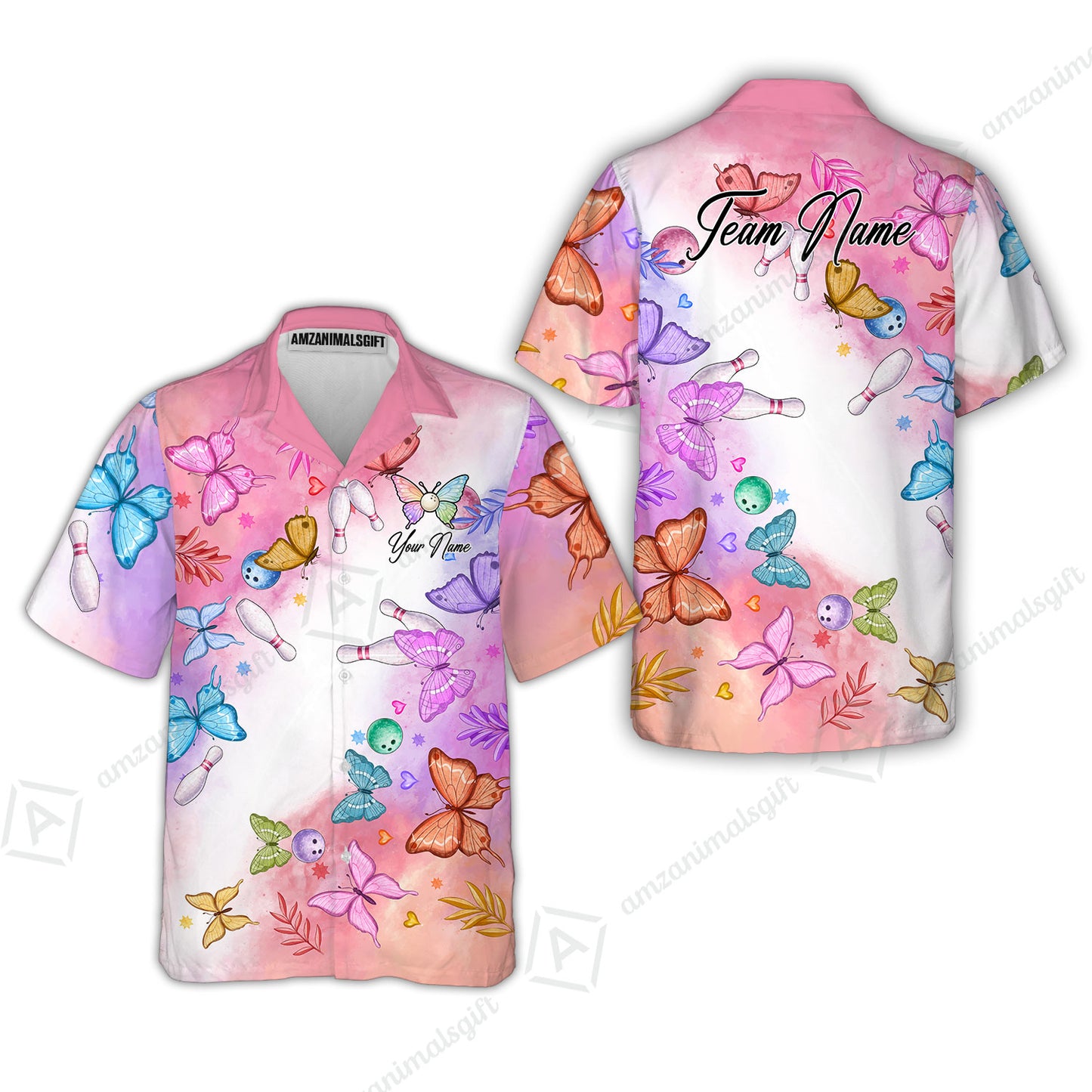 Custom Bowling Jersey Polo Shirt, Whimsical Butterfly Watercolor, Custom Bowling Jersey Team Shirt For Players With Name and Team Name