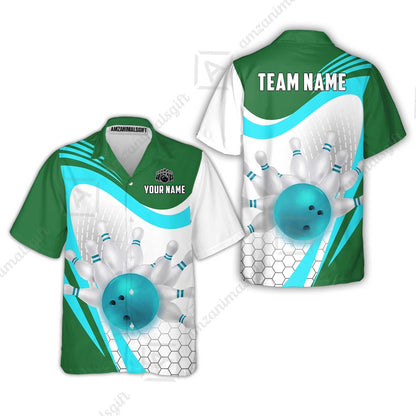 Custom Bowling Jersey Polo Shirt, Geometric Streamline & Fresh Mint, Custom Bowling Jersey Team Shirt For Players With Name & Team Name