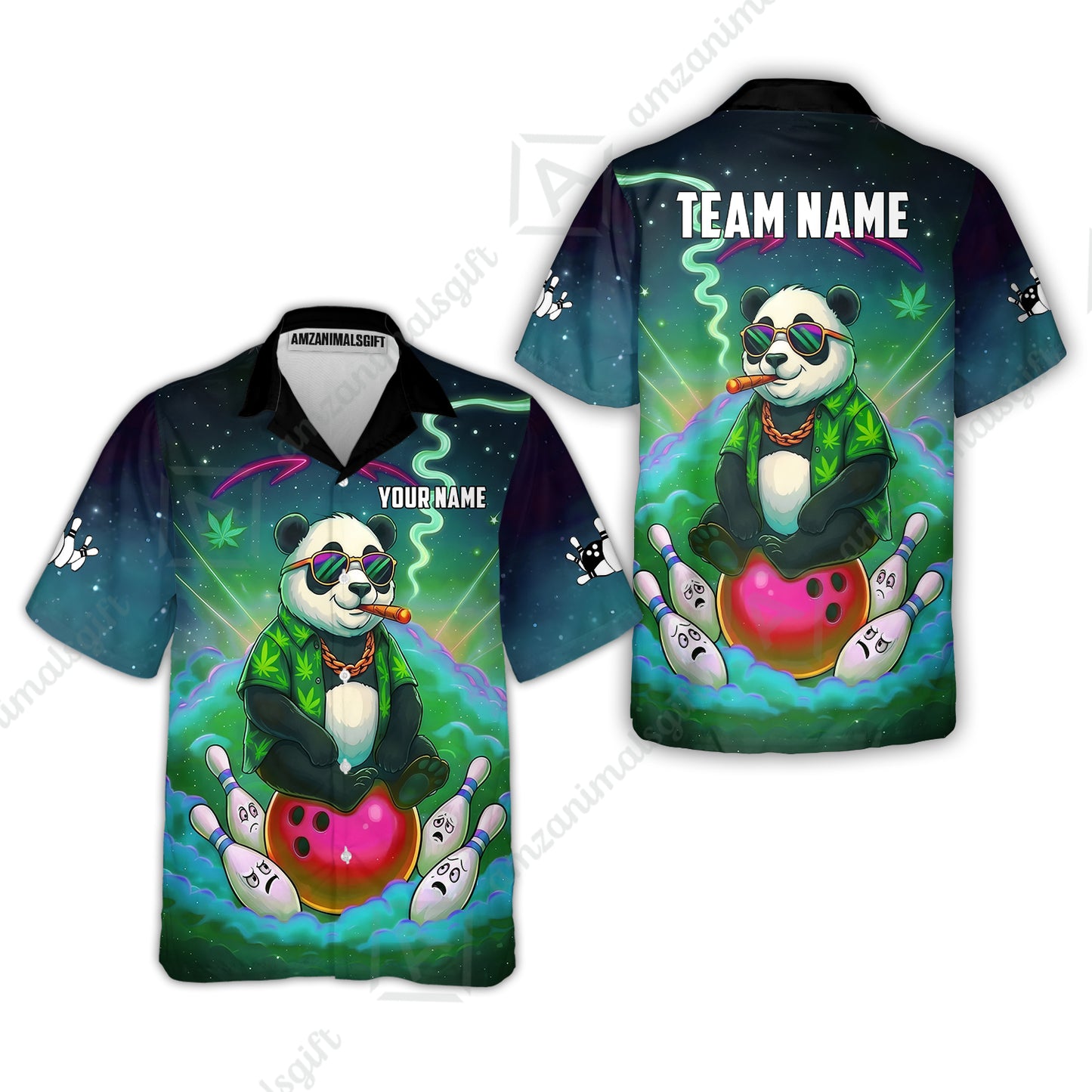 Custom Bowling Jersey Polo Shirt, Chill Panda & Cosmic Vibe, Custom Bowling Jersey Team Shirt For Players With Name & Team Name