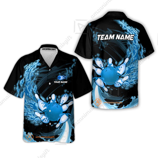 Personalized Bowling Hawaiian Shirt Breath Of Flaming Bowling Ball And Pins Multicolor Custom Name, Team Name For Bowlers