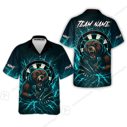 Custom Darts Team Long Sleeve Polo Shirt, Personalized Bear Thunder Lightning Darts Shirt with Name & Team Name