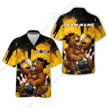 Custom Bowling Jersey Polo Shirt, Grizzly Bear Bowling Custom Bowling Jersey Team Shirt For Players With Name & Team Name